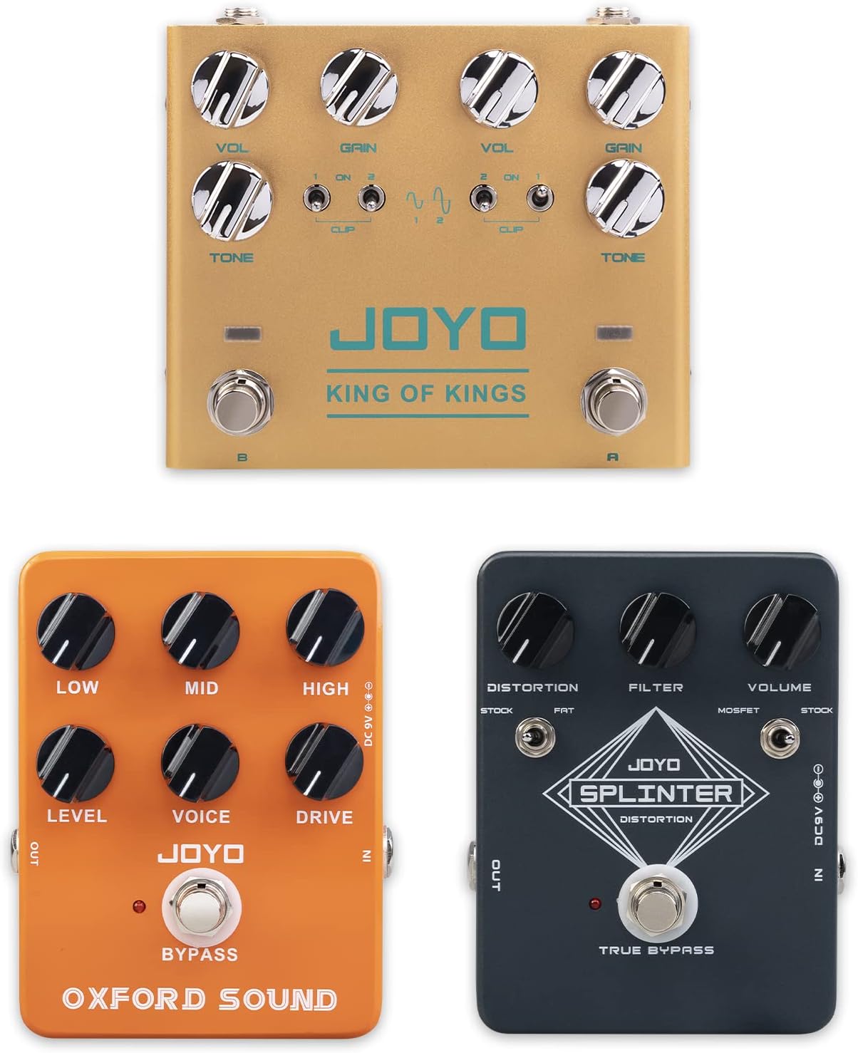 JOYO JF-22 Amplifier Simulator Distortion Pedal, R-20 Overdrive Effect Pedal and JF-21 Distortion Guitar Effect Pedal