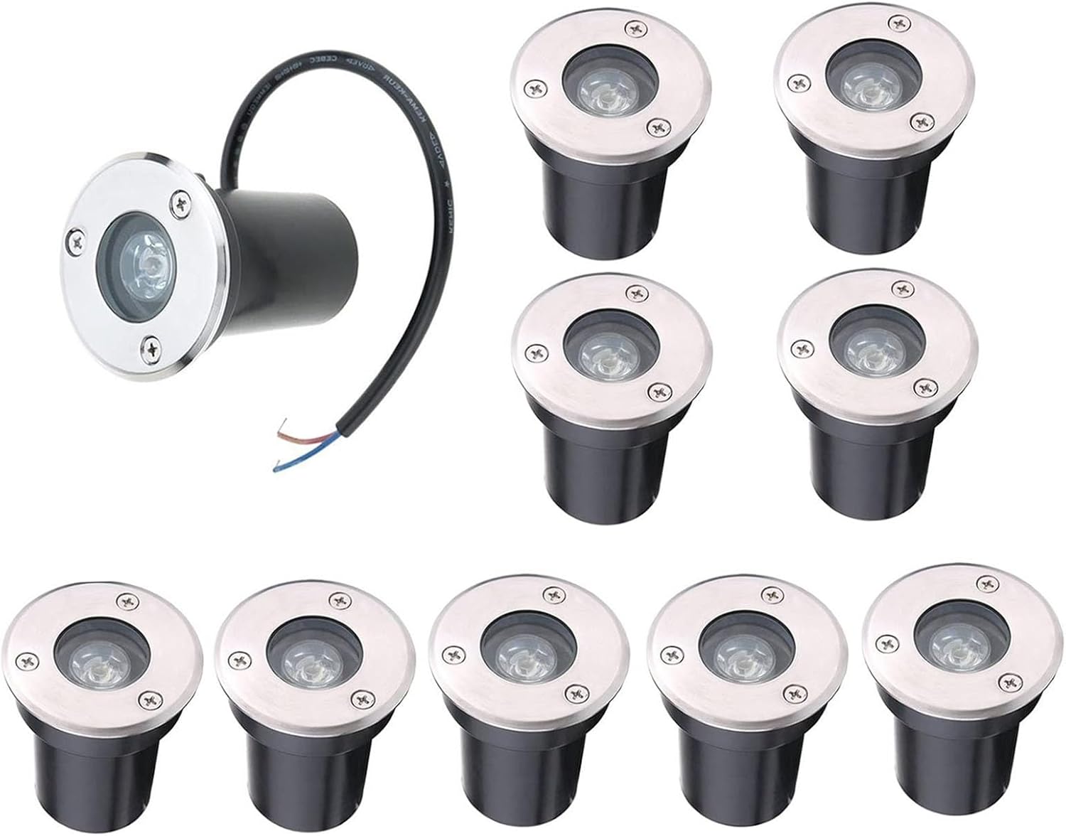 10 Pack Garden Buried Light - Spotlight Led Beam Light, 1W LED Landscape Lamp, IP67 Outdoor LED Underground Recessed Inground Light, for Pathway Patio Lighting(Blue,220v(1W))
