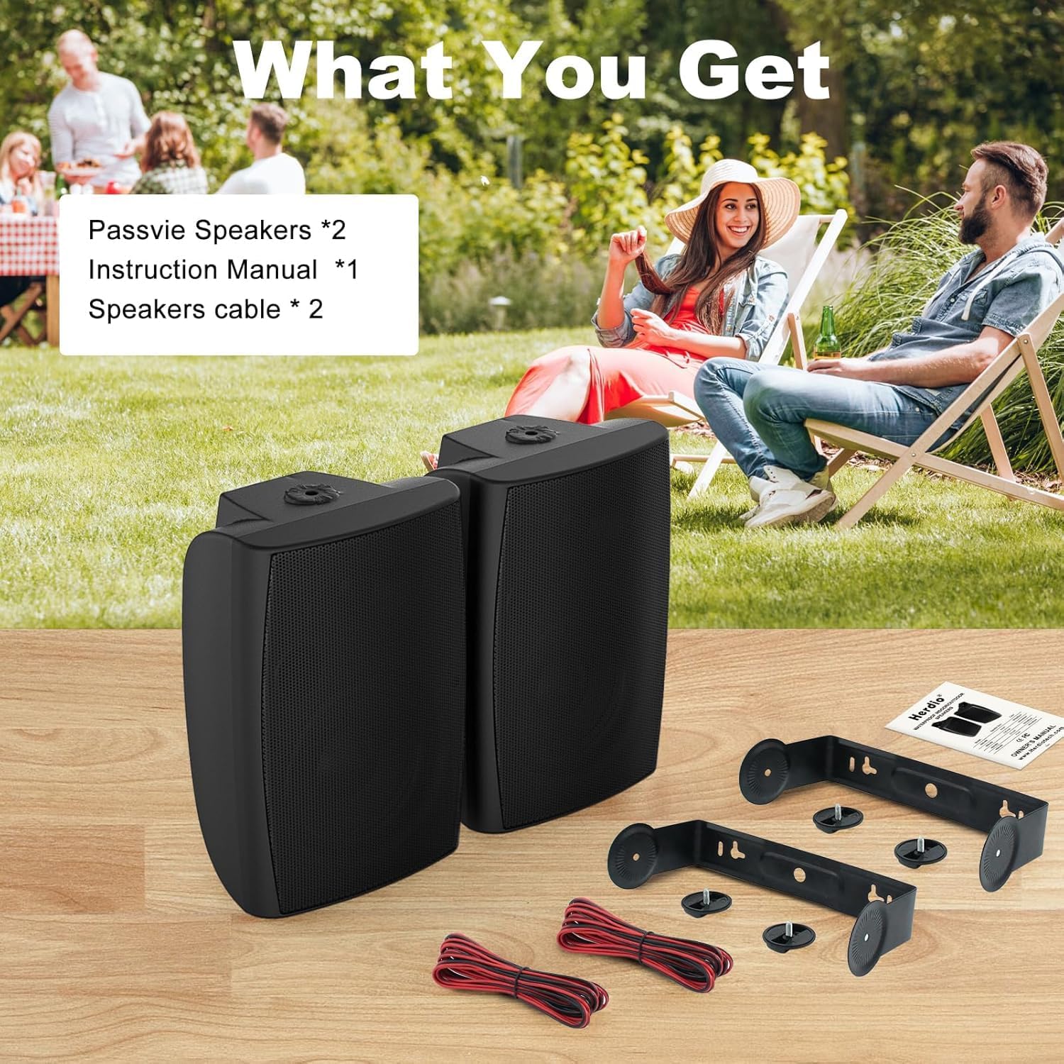 Herdio 8 Inch 600W Outdoor Speakers Passive Waterproof Wired with Powerful Bass, Wall Mount Durable Loud Sound System | Ideal for Large Spaces: Commercial Areas, Spacious Backyards, Auditorium (Black)