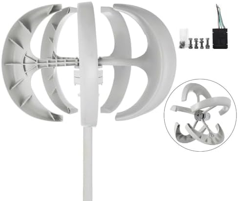 400W-1200W Vertical Axis Wind Turbine Generator Kit - 12V/24V, 5-Blade Design for Home, Garden & Boat - Efficient Renewable Energy Solution with Controller & White Lantern