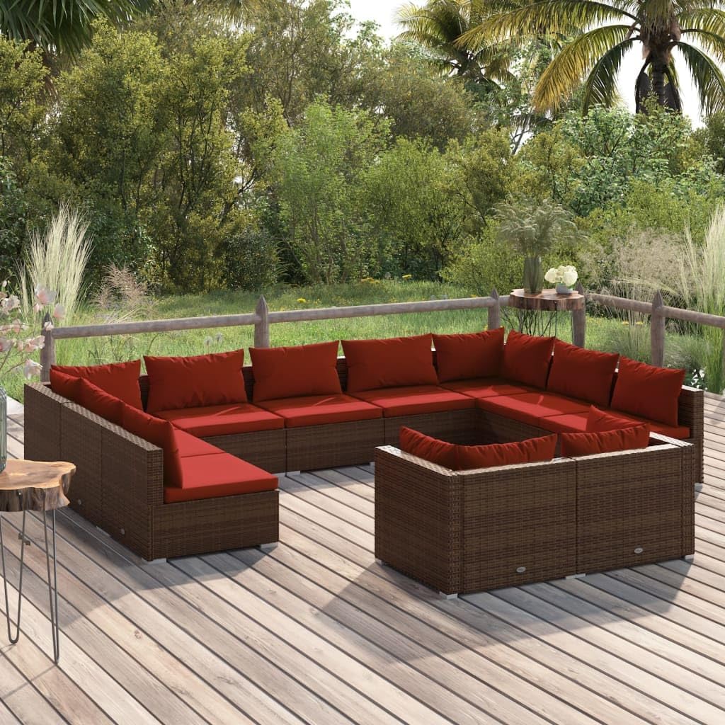11 Piece Patio Lounge Set with Cushions Brown Poly Rattan,Comfortable Modular Patio Lounge Set with Premium PE Rattan for Outdoor Leisure Time Patio Furniture Sets, Outdoor Furniture Sets