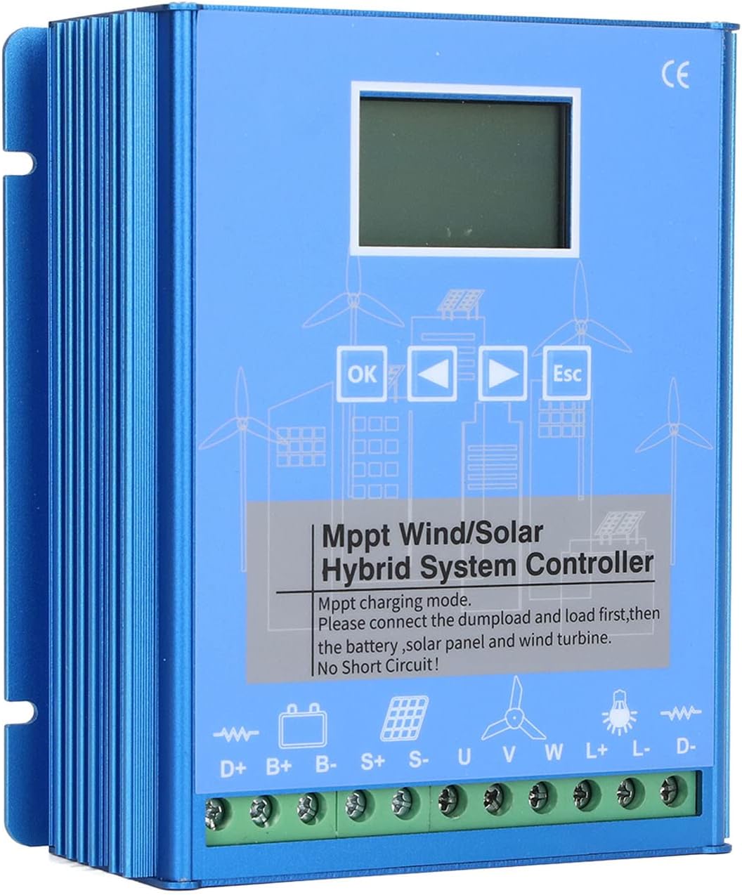 Hybrid Wind Solar Controller MPPT Charge Controller LCD Screen 800W Wind Turbine Generator 24V 48V Battery Aluminum Alloy Widely Compatibility Complete Protection Adjustable