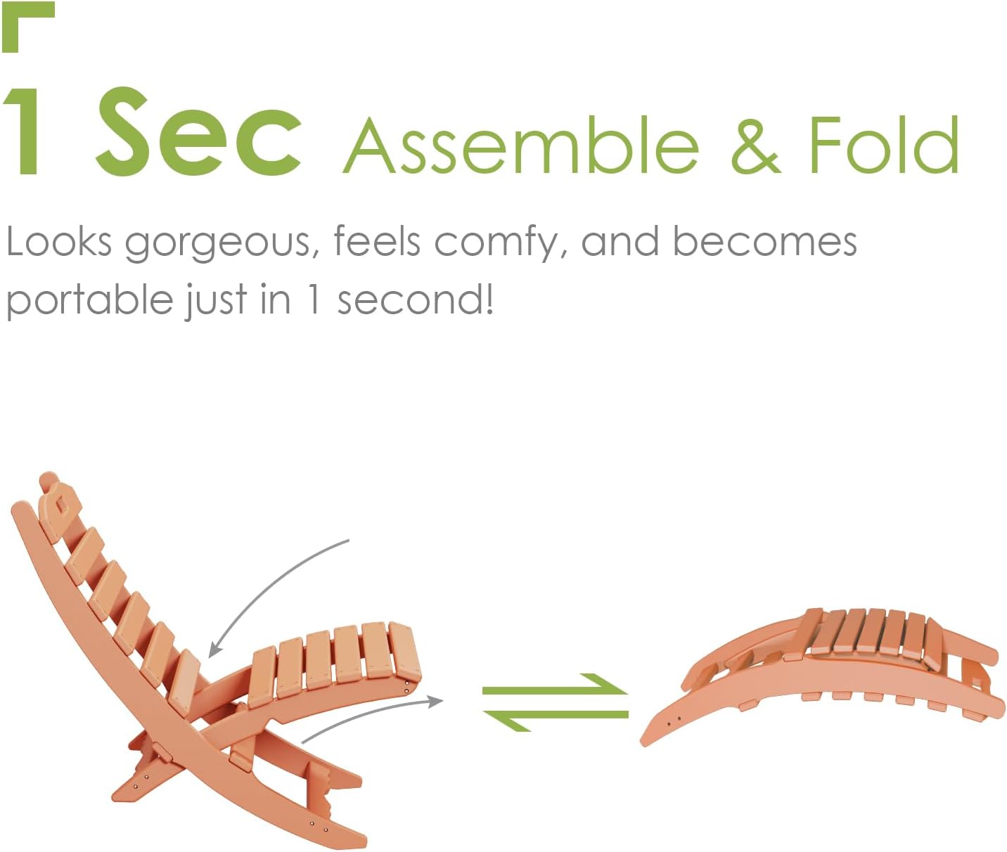 GREENVINES | Limited Edition | Apricot | Folding-Xavier-Chairs Set of 2 | Wave | Portable Adirondack-Chair | HDPE Plastic | All Weather Fire-Pit Chair | for Beach Outdoor Deck Poolside