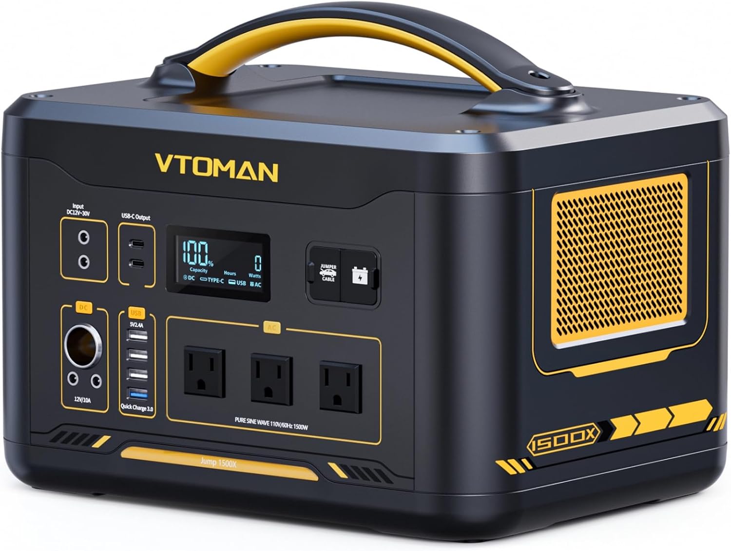 VTOMAN Jump1500X Portable Power Station, 828Wh LiFePO4 Battery Solar Generator with Jump Start, 1500W AC Outlet, 100W PD Type-C, Large Capacity Expandable to 2376Wh for Camping, RV Travel, Home Backup