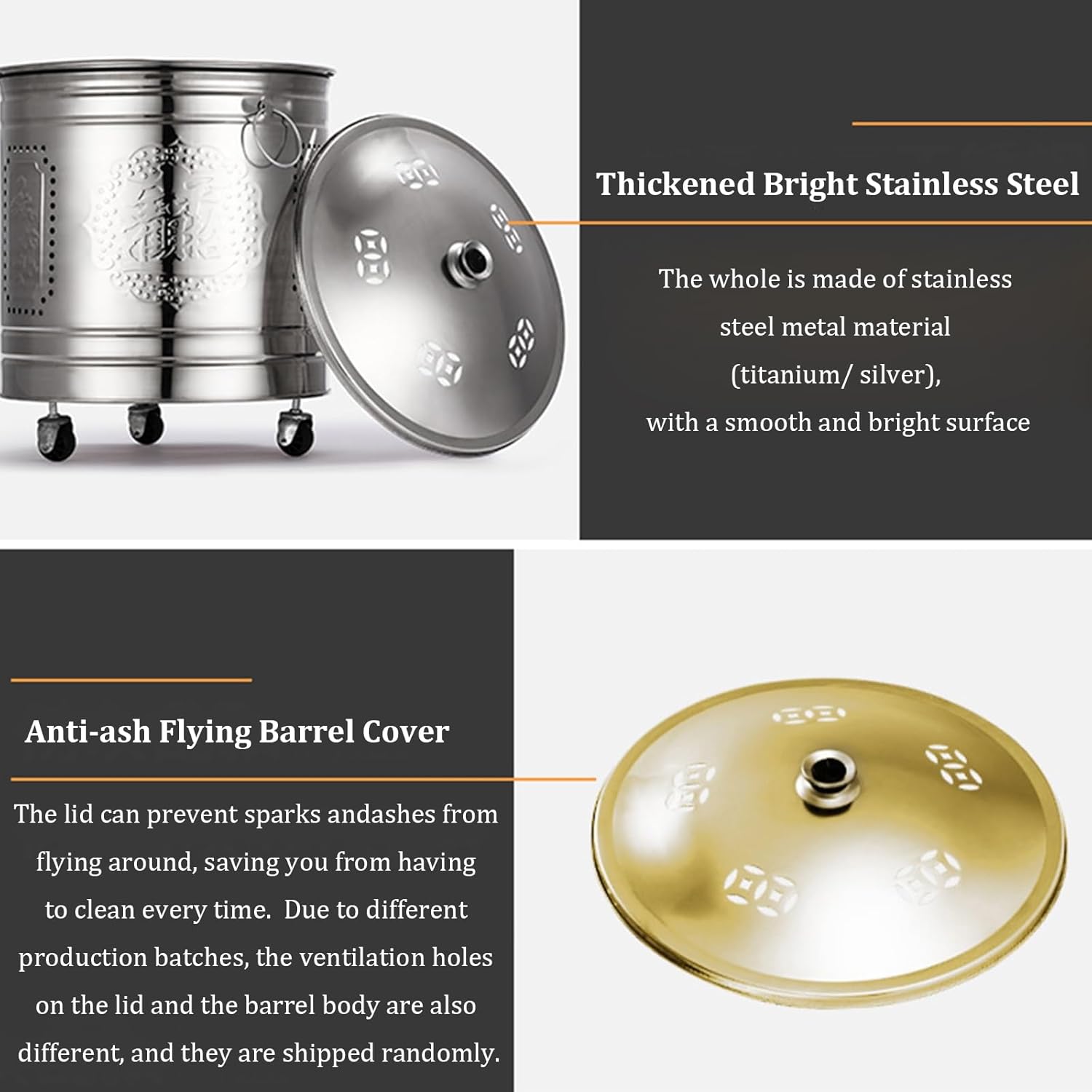 Garden Incinerator with Wheels, Stainless Steel Burn Barrel for Outside, Fire Pit for Yard and Patio