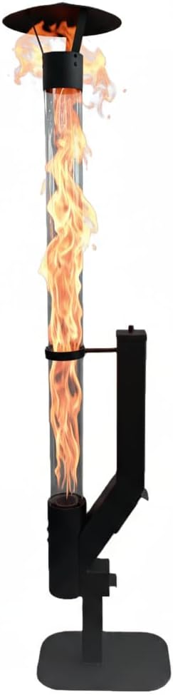 Wood Pellet Patio Heater for Outdoor, 70 Inch Pellet Fire Pit with Rain Cap, 2-Hour Burn Time, Outdoor Pellet Heater for Backyard, Deck, Camping, Matte Black