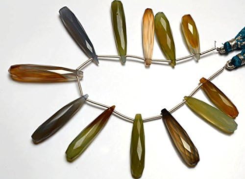13 inch natural beads strand of 6x7.5mm faceted drop multi chalcedony gemstone briolletes beads for DIY jewelry - necklace, bracelet, earring, ring.