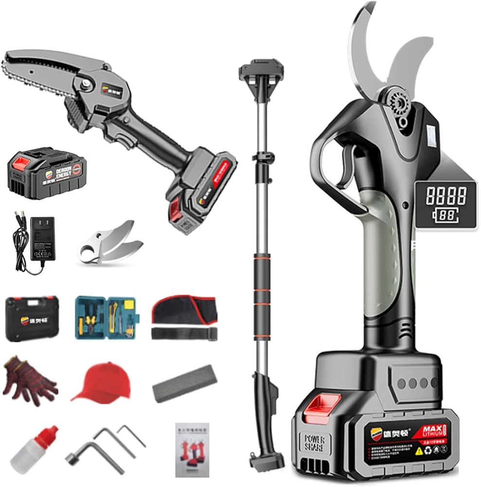 Electric Secateurs, Electric Pruning Shears Electric Branch Cutter with Backup Battery and Charger, Cordless Pruner with Brushless Motor, 40mm Max Cutting Diameter,Battery*2