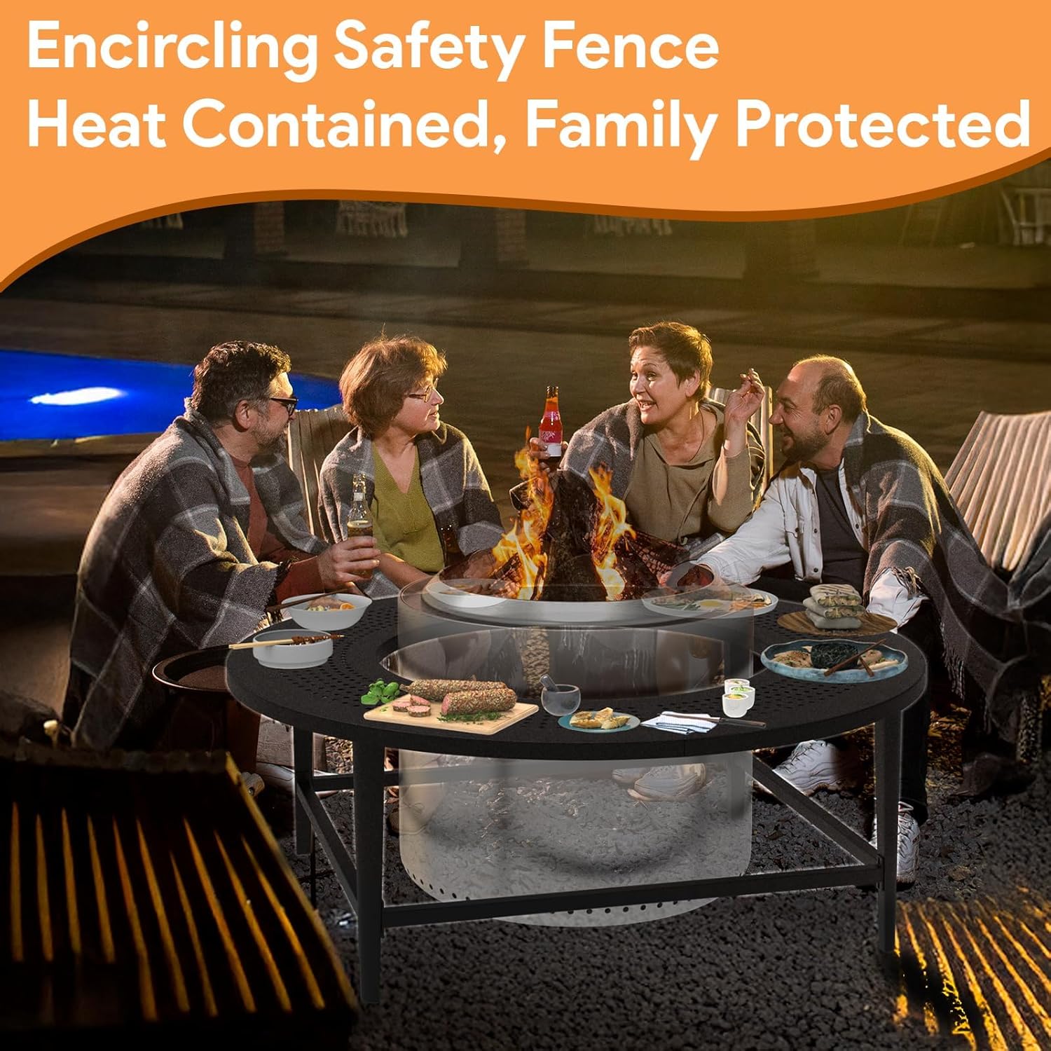 Fire Pit Surround Tabletop for Solo Stove Yukon & Bonfire, Outdoor Smokeless Fire Pit Table for Wood Burning Fire Pits, Powder-Coated Steel Stove Table Surround for Solo Stove