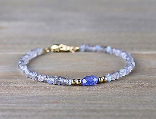 JEWELZ delicate labradorite & tanzanite bead bracelet, sterling silver platedor rose gold filledfilled filled accent beads, natural beaded gemstone crystal bracelet 3.5mm-4mm