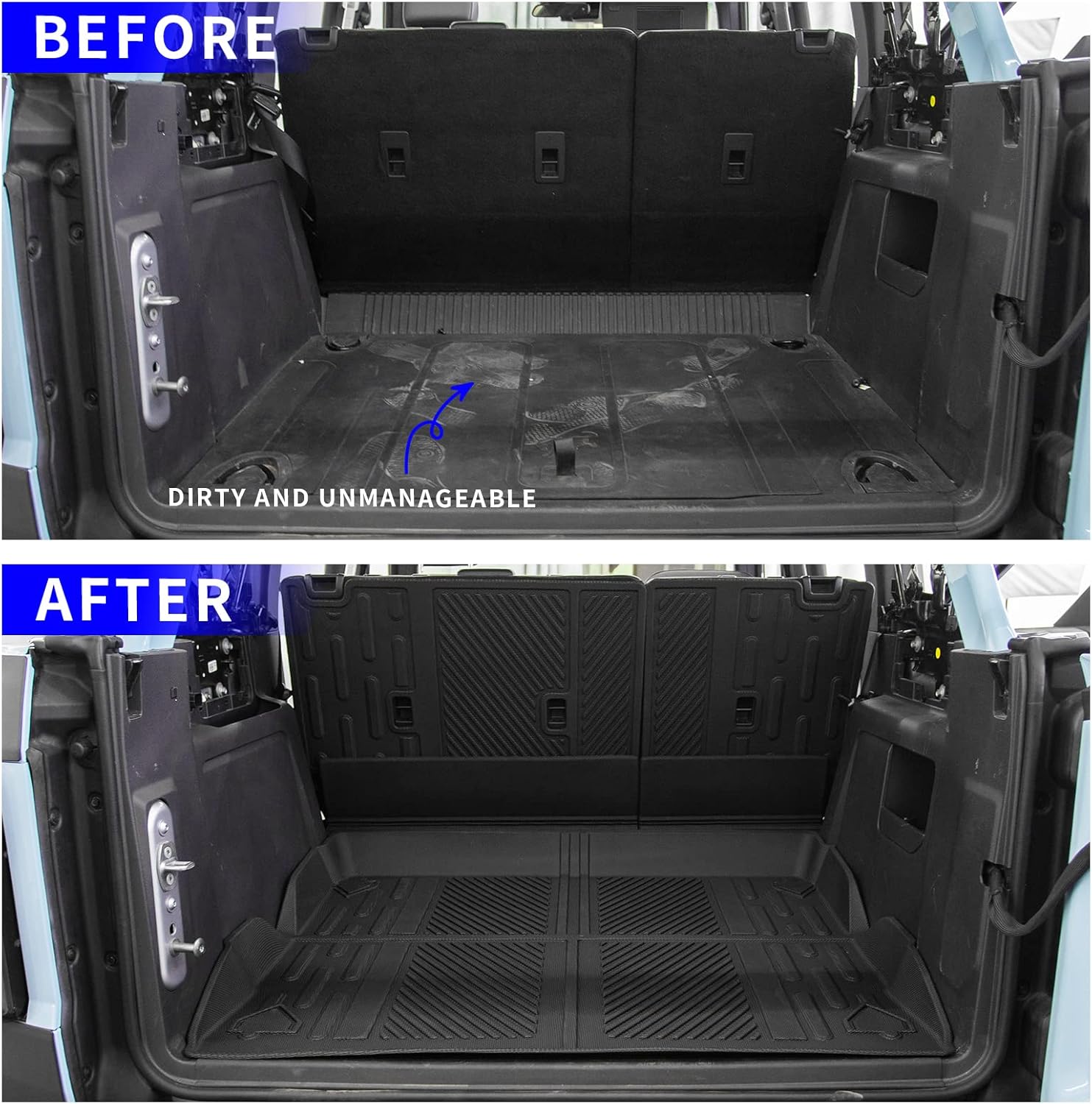 Rongtaod Floor Mats Compatible with 2021-2024 2025 Ford Bronco 4 Door Trunk Mat Cargo Mat Cargo Liner All Weather Back Seat Cover Protector 2023 Bronco Accessories (Set of 9 Mats)