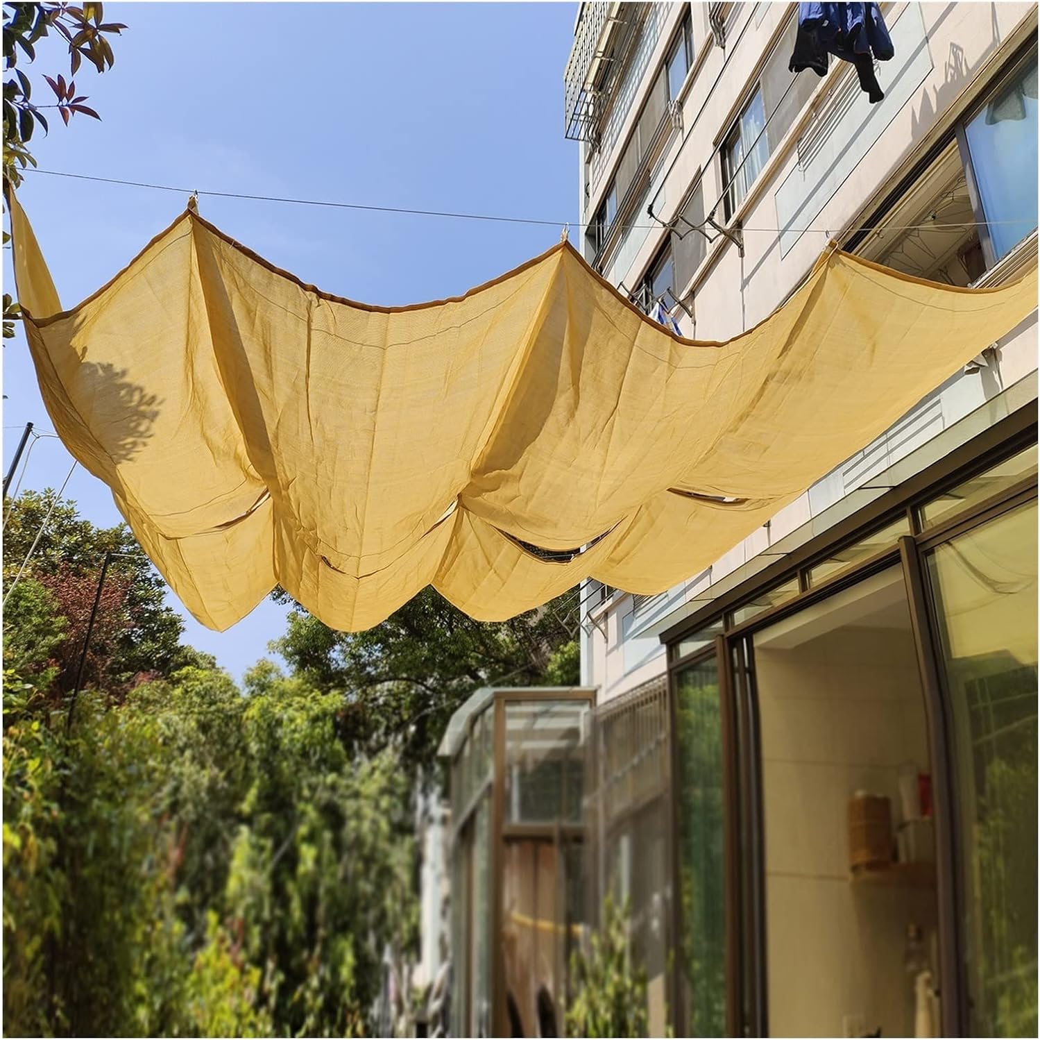 Retractable Wave Sun Shade Sail, Outdoor Slide Hang Down Pergola Canopy Cover, Breathable Mesh Tarp Awning for Garden Gazebo Deck, Customizable (Color : Beige, Size : 1x9M)