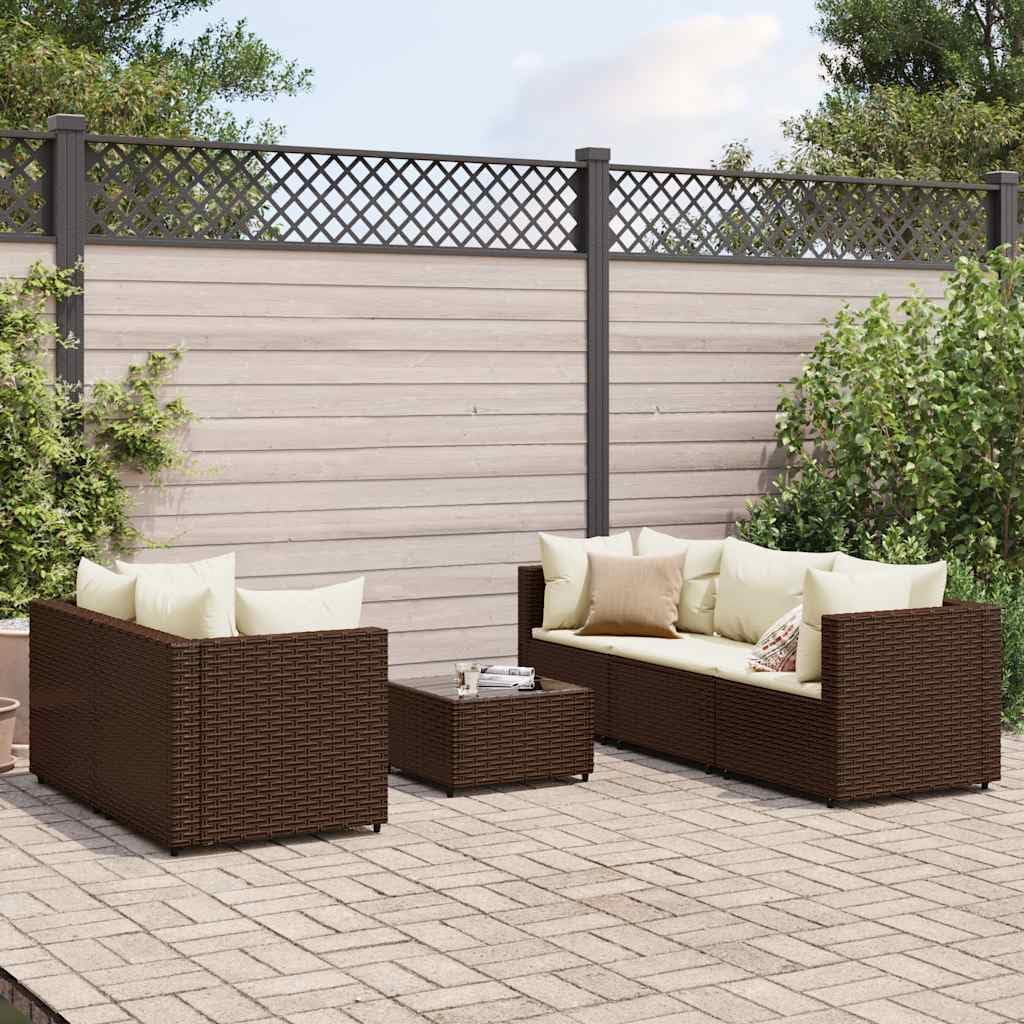 Patio Set 6 Piece Patio Lounge Set with Cushions Brown Poly Rattan