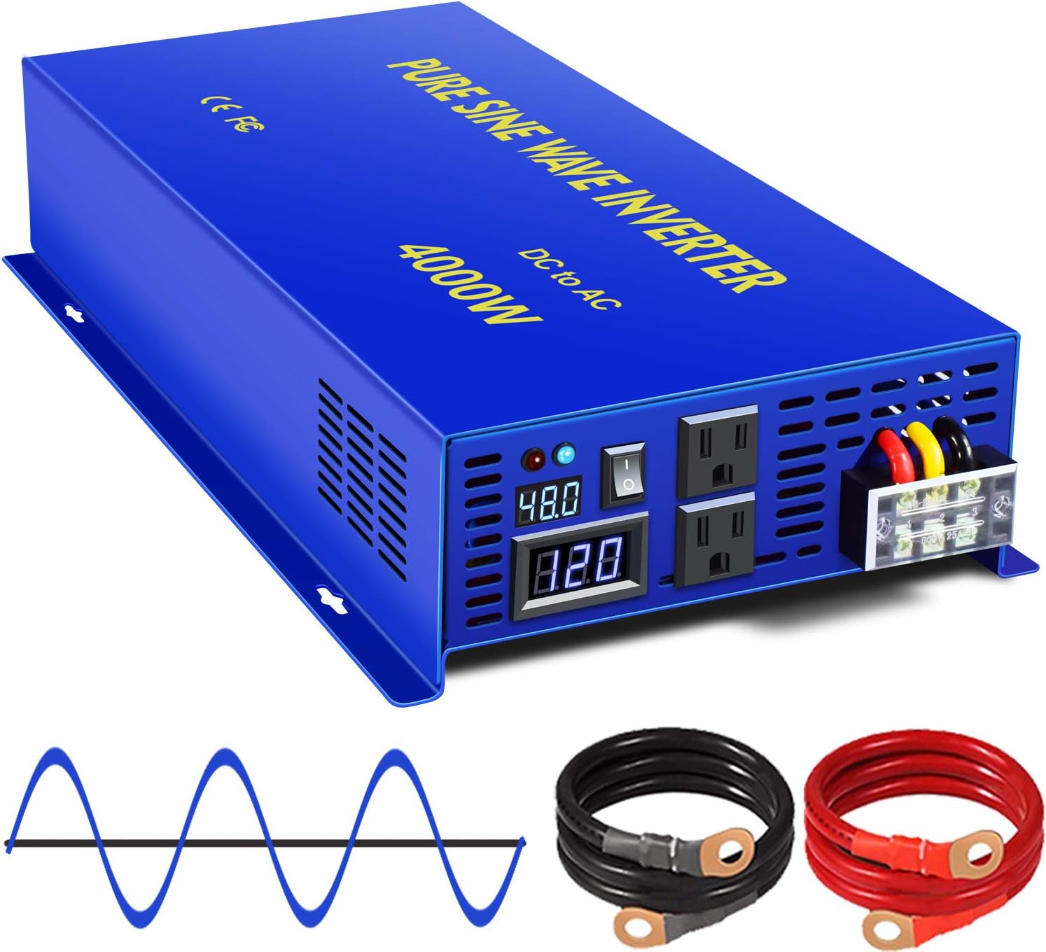 4000 Watt Pure Sine Wave Inverter 48V to 120V AC Car Power Invert Surge 8000W Power Converter for RV Solar System. (4000W 48V 120V)