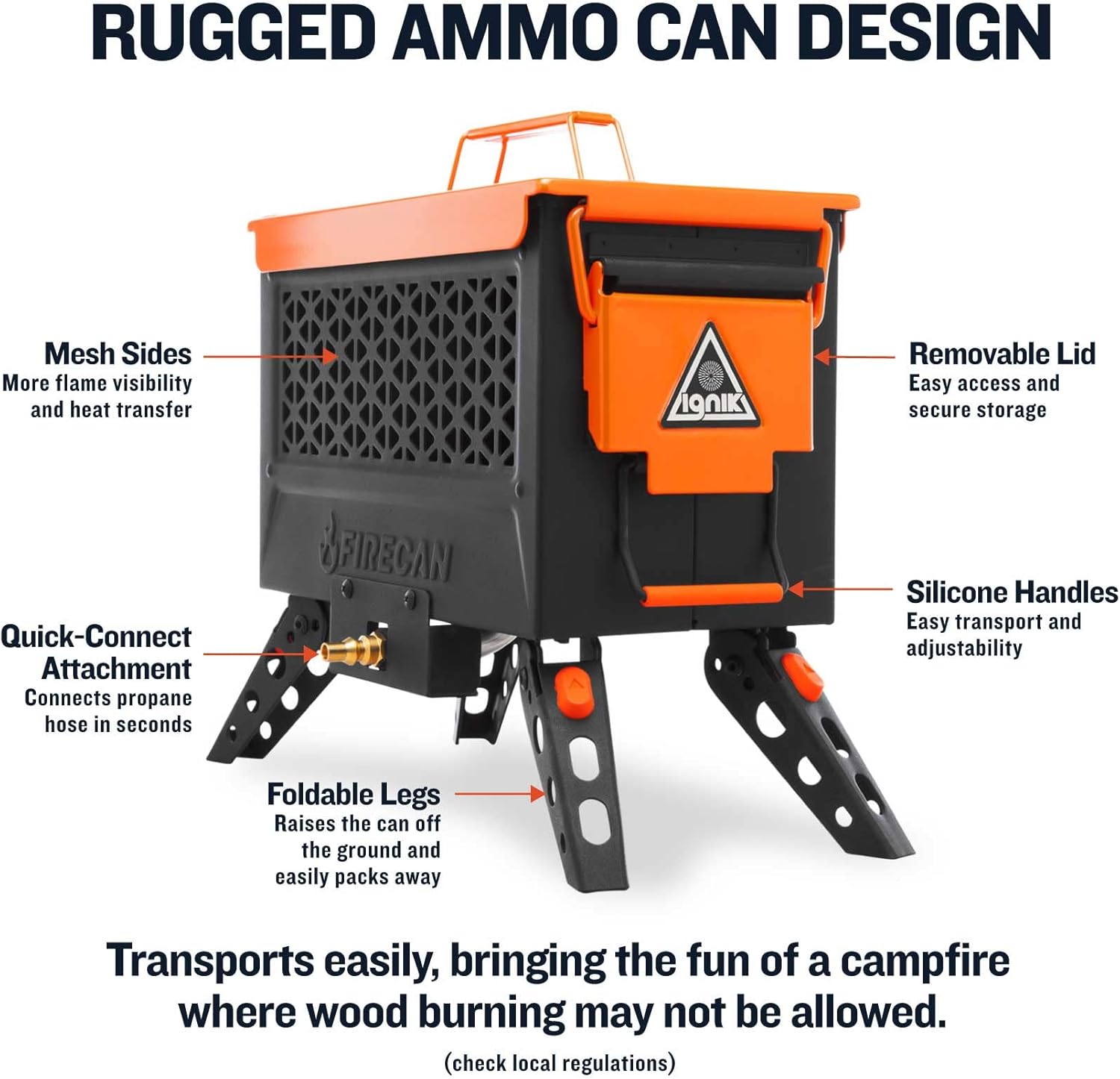 Ignik FireCan Portable Propane Fire Pit with Hose and Adjustable Regulator