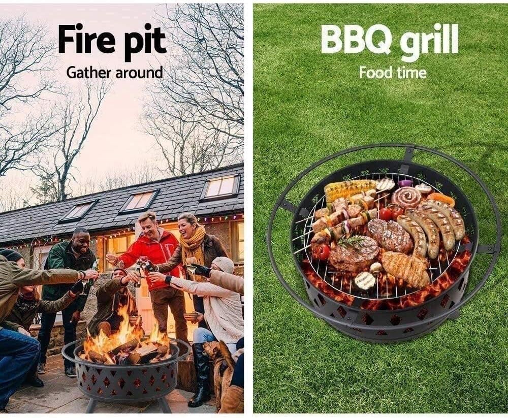 Fire Pits Outdoor Wood Burning Fire Bowl with Handles,Removable Metal Fire Basket with Fire Fork, Patio Garden Multifunctional Fire Pit for Heating/BBQ with Cover BBQ Cooking for Outside Camping