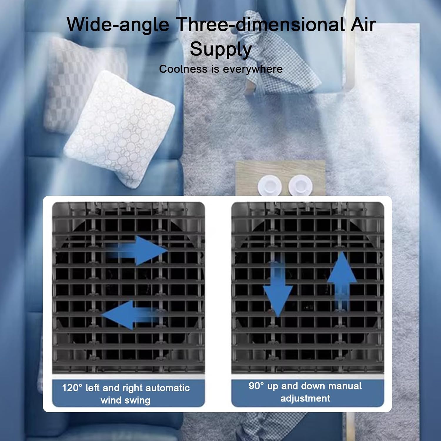 Portable Air Conditioners, Evaporative Air Cooler, Strong Cold Wind, Upper and Lower Double Water Tanks, for Workshops, High Temperature Places(88x38x29cm/35x15x11in)