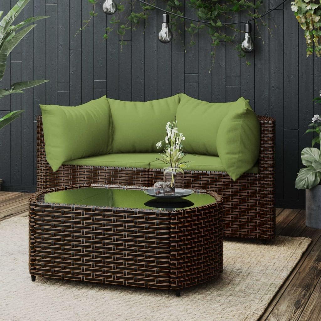 3 Piece Patio Lounge Set with Cushions Brown Poly Rattan,Premium Patio Lounge Set: Weatherproof Poly Rattan Sofa for Outdoor Dining and Relaxation Patio Furniture & Accessories, Outdoor Seating