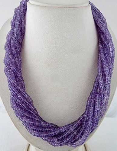 10 Line Natural Brazilian Amethyst Button Beads Necklace 23 INCHES 5MM