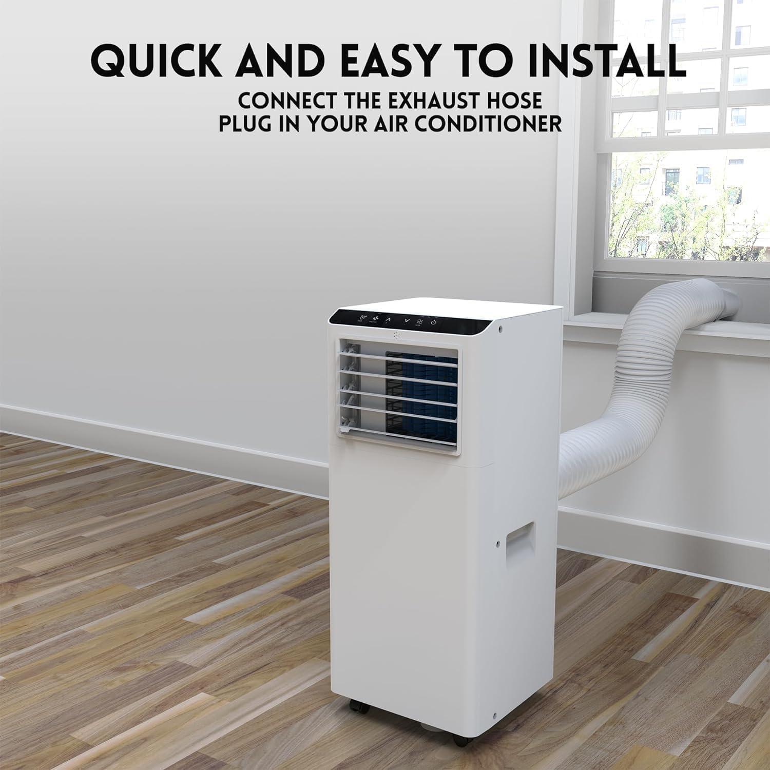 Versatile 4-in-1 Portable Air Conditioner, 8000 BTU Unit with Dehumidifier & Fan for Efficient Cooling in Spaces up to 350 Sq. Ft, Silent Sleep Mode, Easy Installation, White