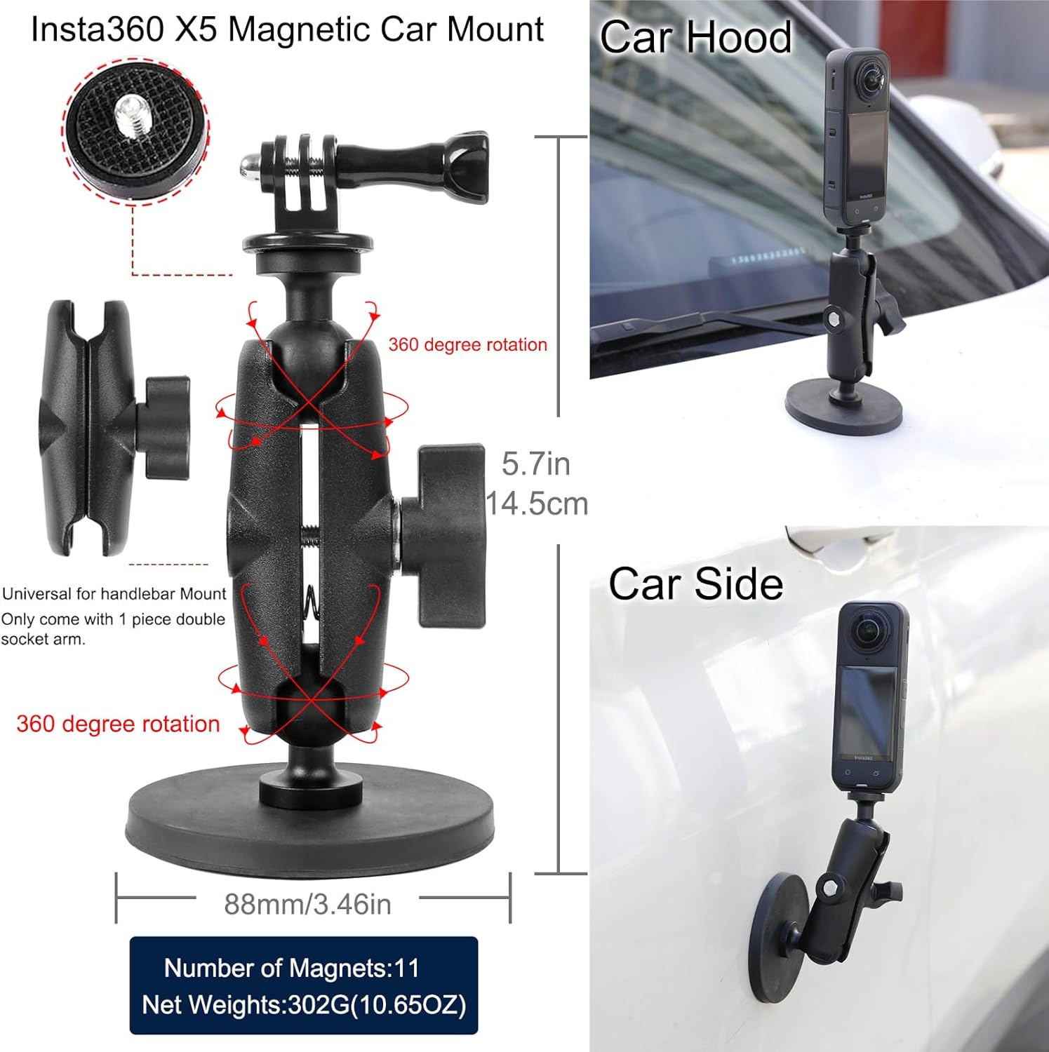 PellKing Accessories Kit for insta360 X4,Included Carrying Case with Belt,2 Pcs Metal 1/4