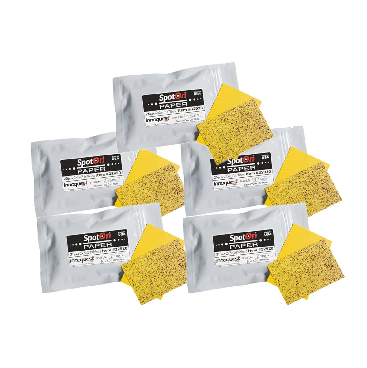 SpotOn Water Sensitive Paper Multi-Pack. 5 Packages of 2x3 Paper. 25 Sheets Per Pack.