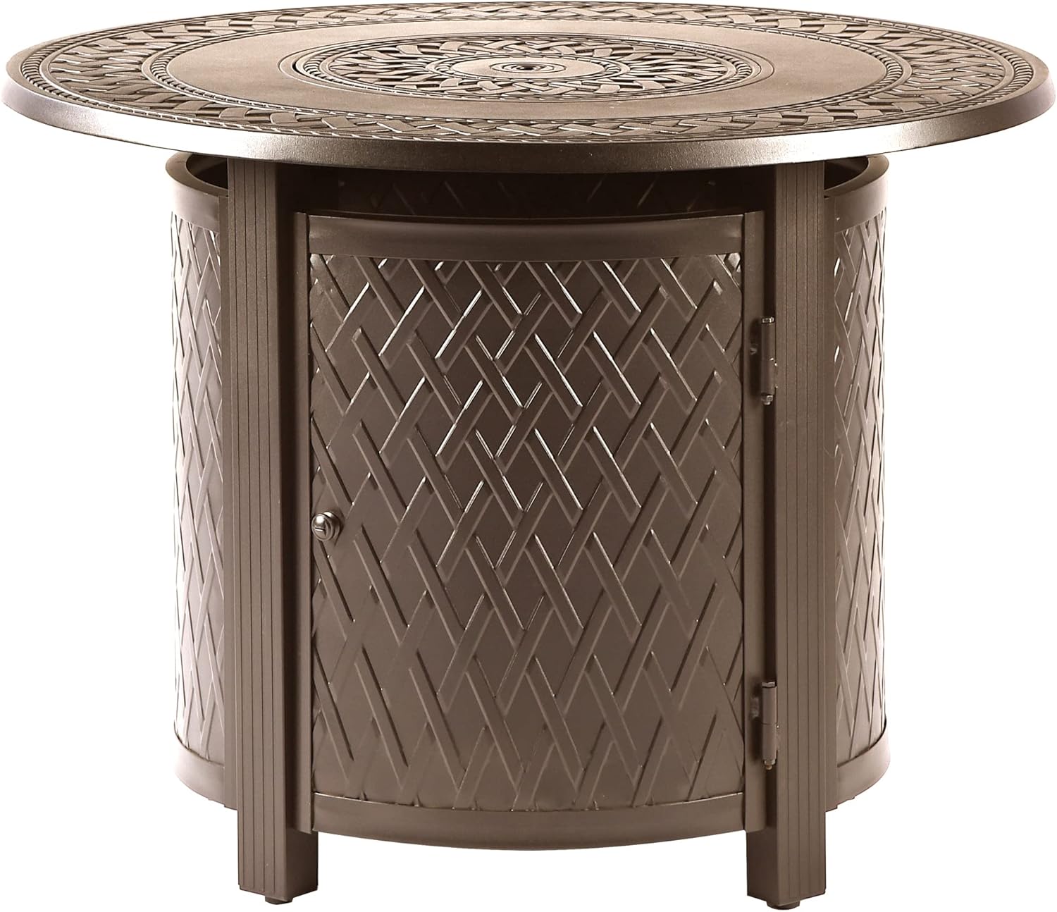Round 34 in. x 34 in. Aluminum Propane Fire Pit Table with Glass Beads, Two Covers, Lid, 37,000 BTUs in Brown Finish