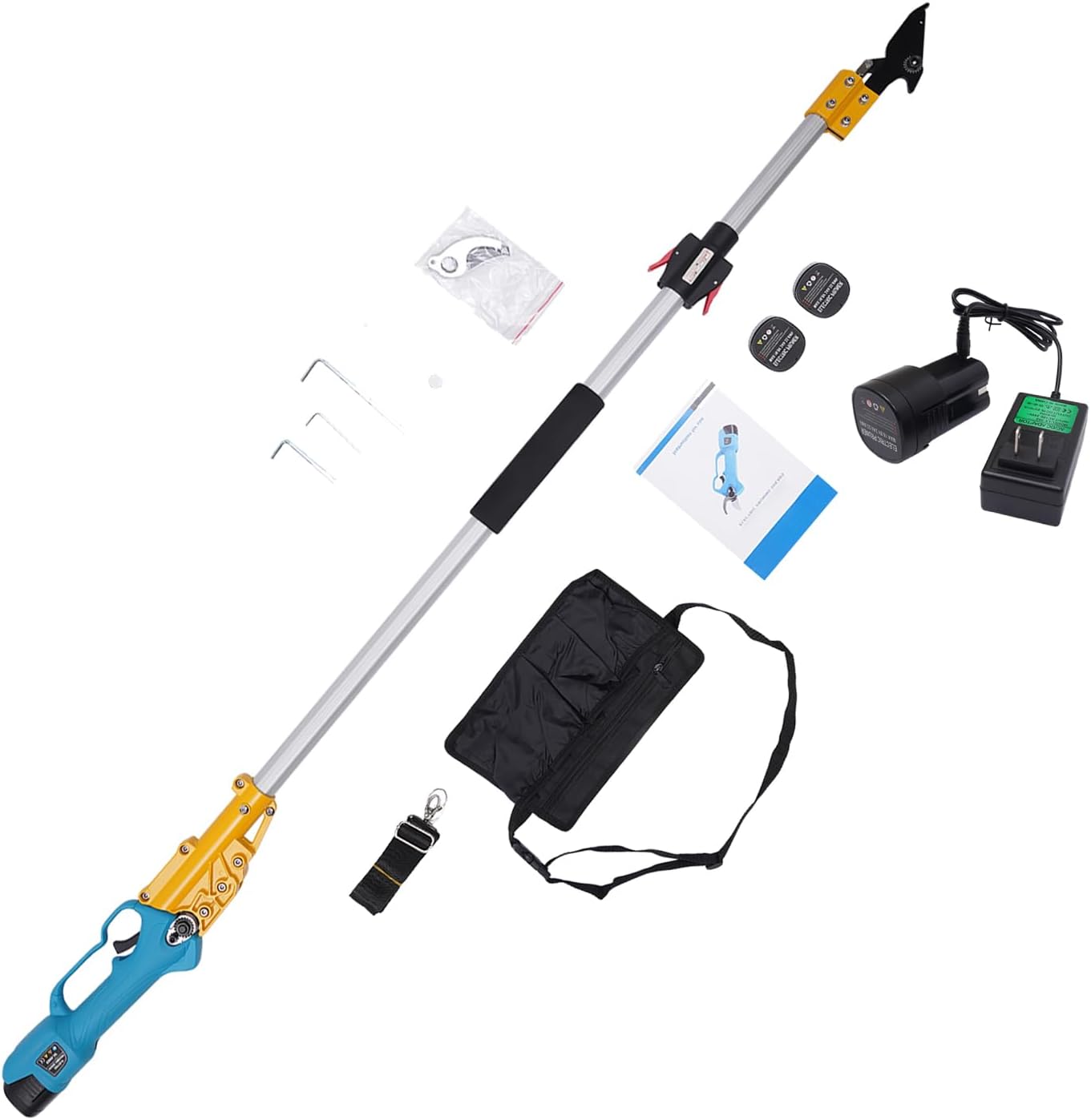 Cordless Electric Pruning Shears Telescopic Pole Pruner with 12 Inch Fold Able Extension Pole Branch Scissors Pruning Shear for Fruit Trees, Vineyards, Greenbelts, 1 Inch Cutting Diameter