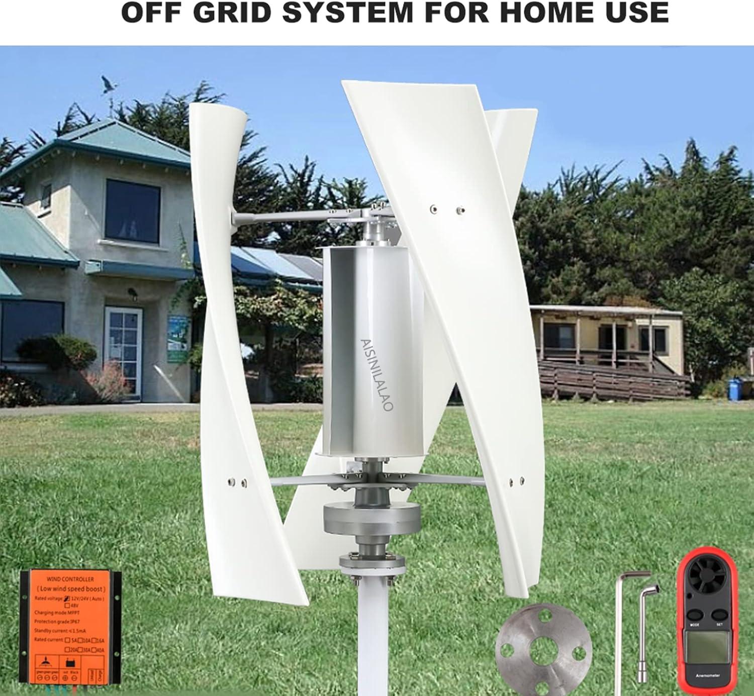 12000W Vertical Wind Turbine Generator with Hybrid Controller Off Grid System Inverter for Home Free Energy with Windmill