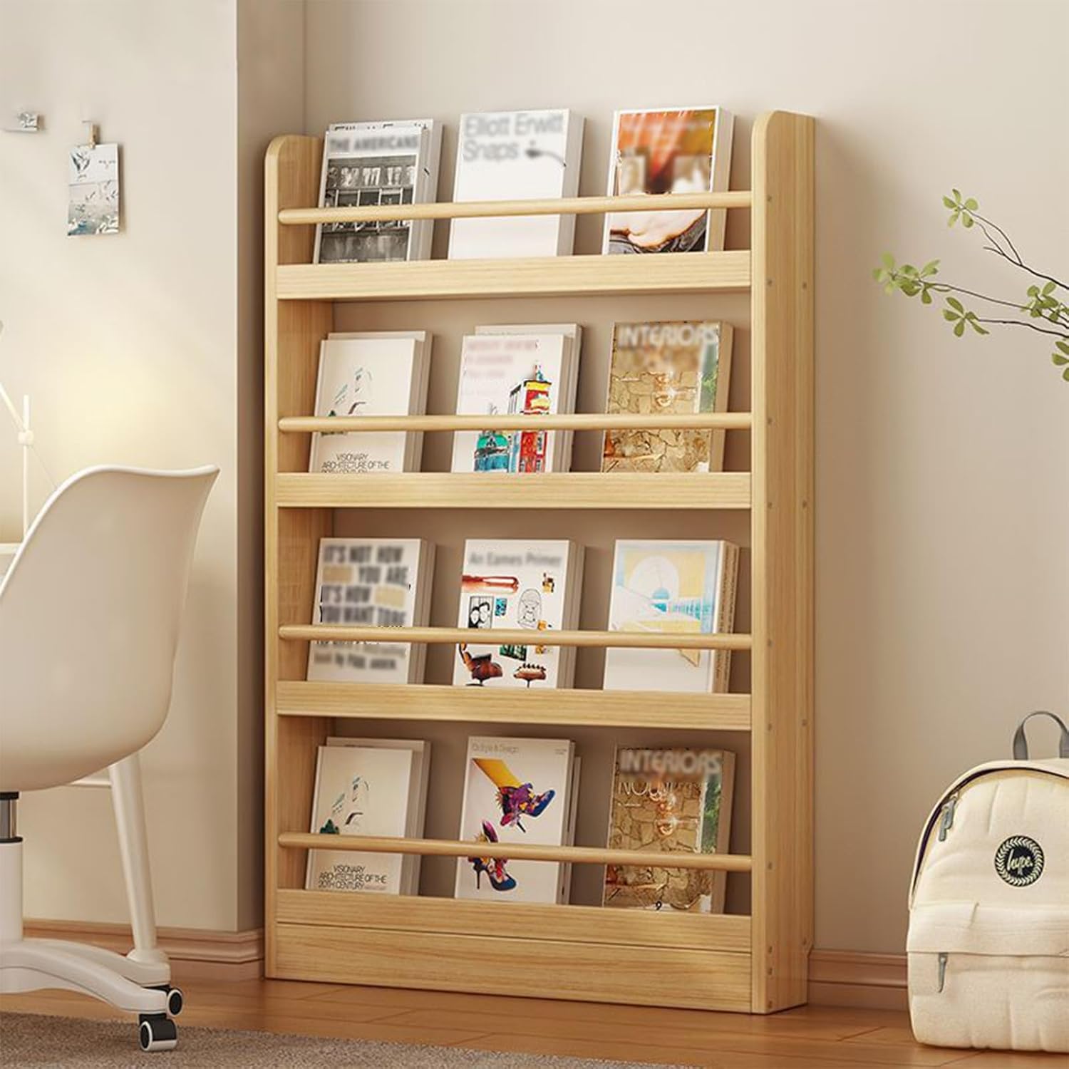 Behind The Door Bookshelf, 3-6 Tier Wooden Bookcases, Open Display Storage, Space-Saving, Wall Mount Shelf, for Books in Bedroom, Living Room 4F 100cm