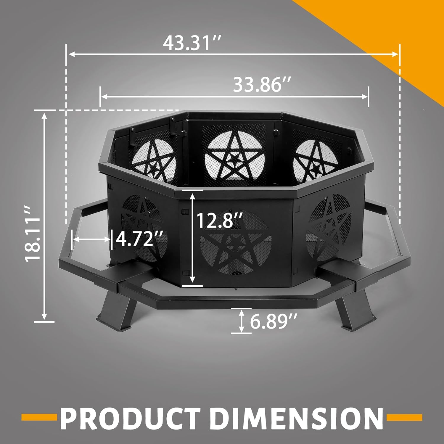 43 inch Fire Pit for Outside, Heavy Duty Wood Burning Fire Pits with Fire Poker, Outdoor Octagonal Firepit for Camping, Yard, Patio