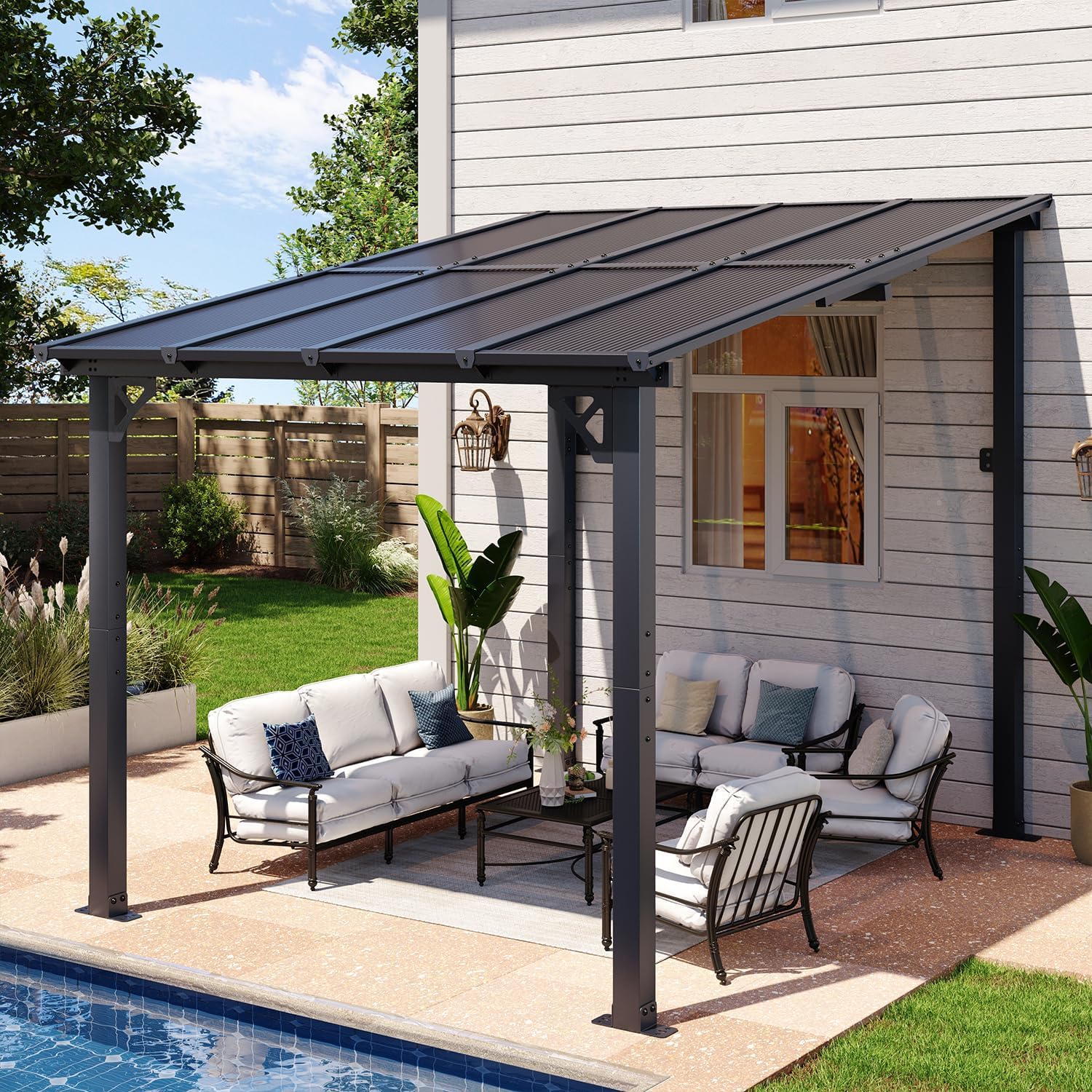 Aoxun 8’x10’ Gazebo, Wall Mounted Gazebos Pergola on Clearance, Outdoor Patio, Large Wall-Mounted Heavy Duty Awnings for Patio, Decks, Backyard (Black)
