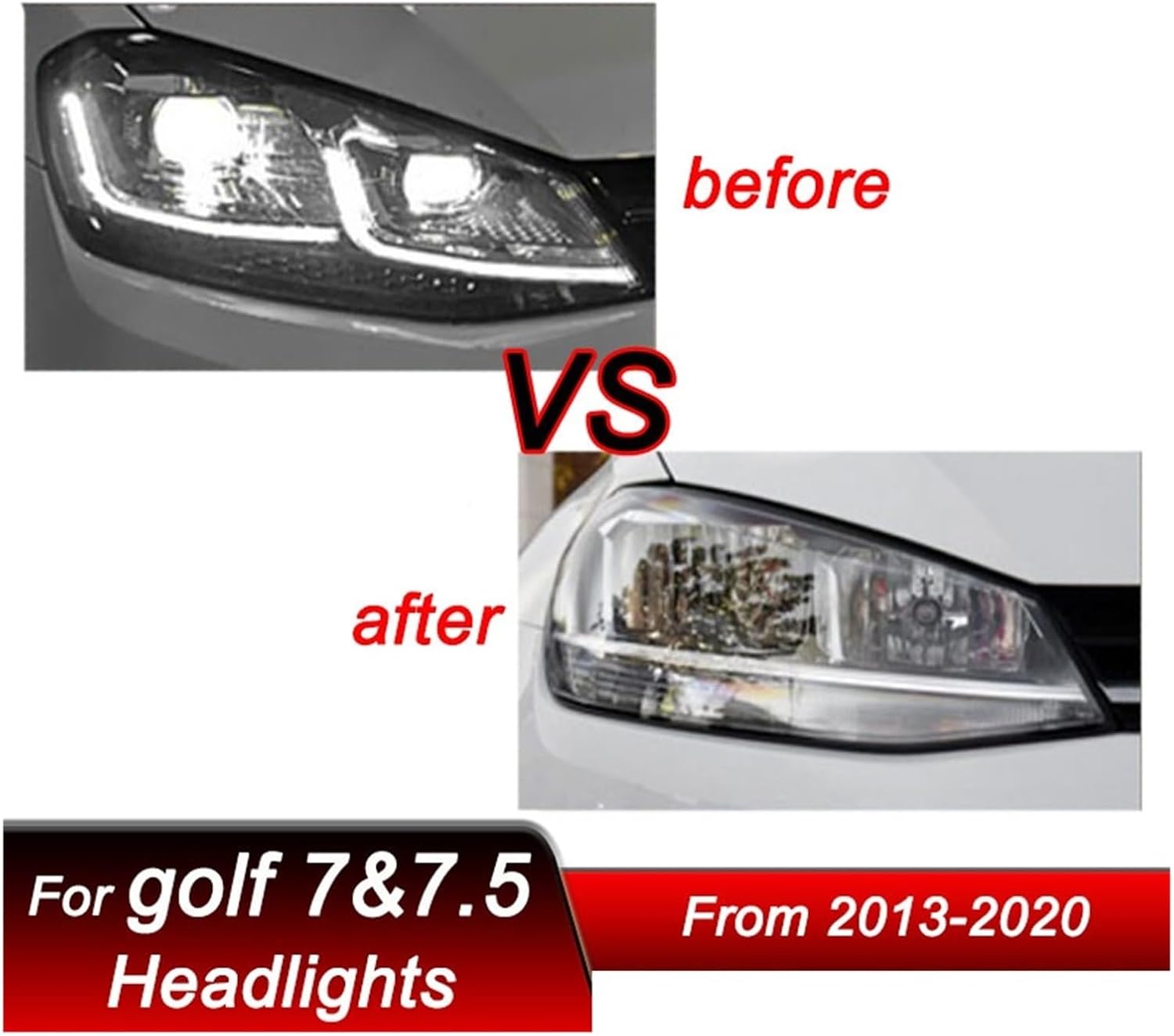 Car Headlights Compatible For VW Golf 7 7.5 MK7 2013-2020 Low To LED Auto Headlamp Assembly Projector Lens Accessories Kit(Red,Golf 7.5,RHD)