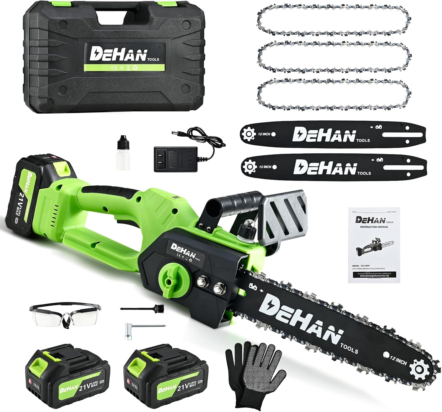 12 Inch Brushless Battery Chainsaw Cordless Mini Chain Saw with 2x4.0A Batteries and 3 Chains, Battery Powered Handheld Chainsaw for Tree Trimming Electric Tree Trimmer for Men