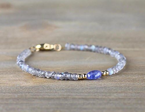 JEWELZ delicate labradorite & tanzanite bead bracelet, sterling silver platedor rose gold filledfilled filled accent beads, natural beaded gemstone crystal bracelet 3.5mm-4mm