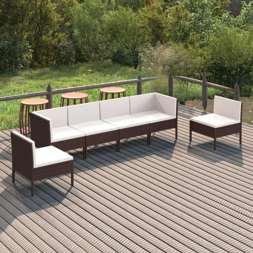 6 Piece Patio Lounge Set with Cushions Poly Rattan Brown,Patio Lounge Set Comfortable and Stylish Outdoor Relaxation for Your Dreamy Oasis Patio Furniture Sets, Outdoor Furniture Sets