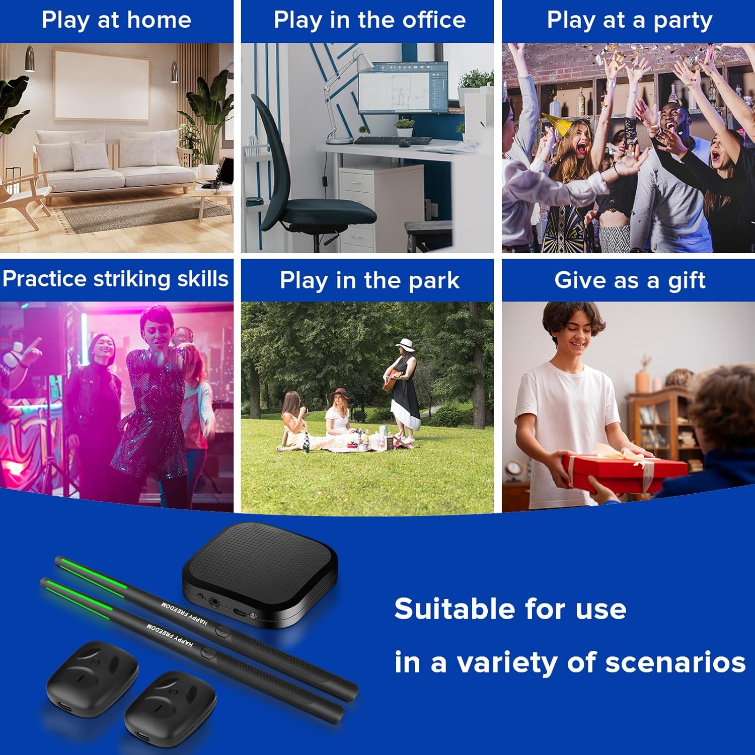 Air Drumsticks, Portable Practice Drum Kit Electric Drum Set with 8 Sounds, 3D Motion Sensing RGB for Home & Party Adults, Kids, Christmas Gifts