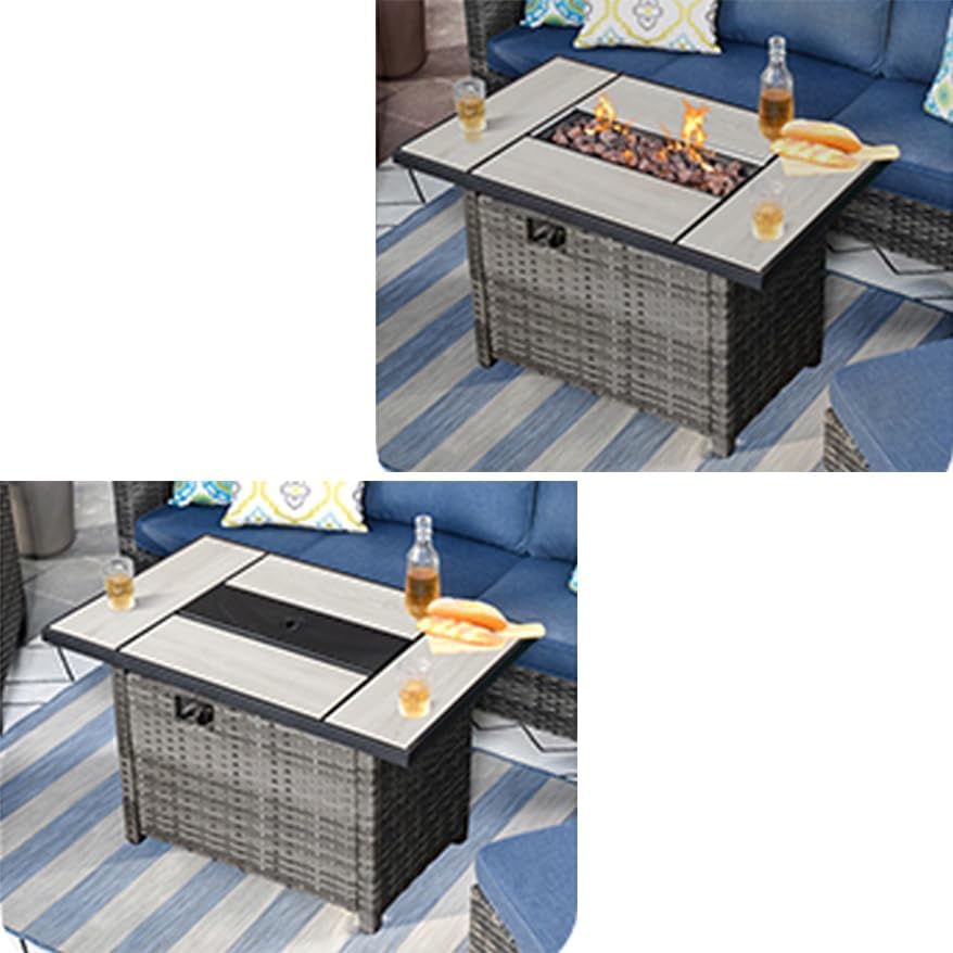 HOOOWOOO Rectangular Outdoor Fire Table 50,000 BTU Propane Patio Fire Pit Table Outside Firepit for Matching Gray Wicker Patio Conversation Set