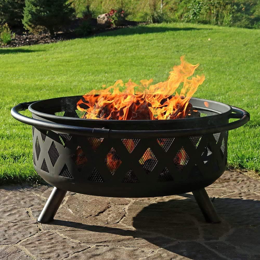36 Inch Outdoor Fire Pit,with Cooking BBQ Grill Grate Fireplace Poker,Large Portable Wood Burning Firebowl