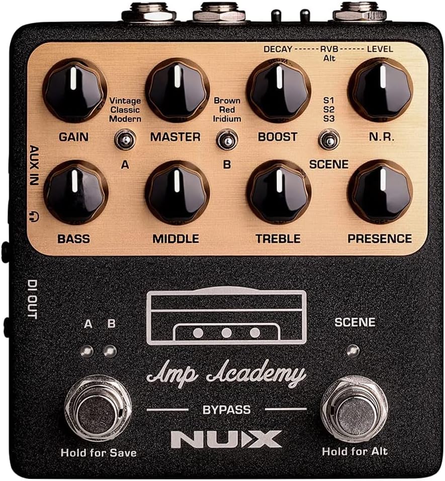 Briskdrop NUX NGS-6 Amp Academy Amp Modeler Guitar Pedal - Bundle with 2 Instrument, 2 Patch, 1/4'' TRS and XLR Cables, Brown,Red