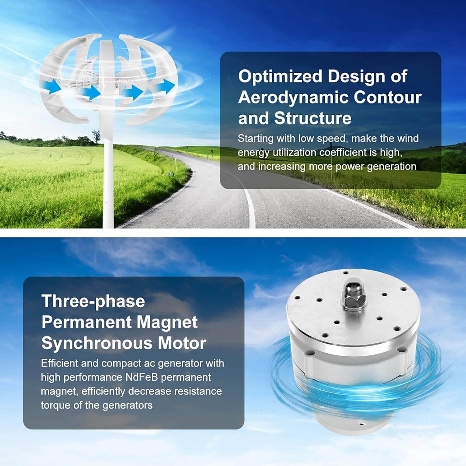 12000W Efficient Vertical Axis Wind Turbine Set, 220V 12V 24V 48V Low Noise DC Wind Turbine Generator with Controller for Home Or Camping (White,5 Blades)