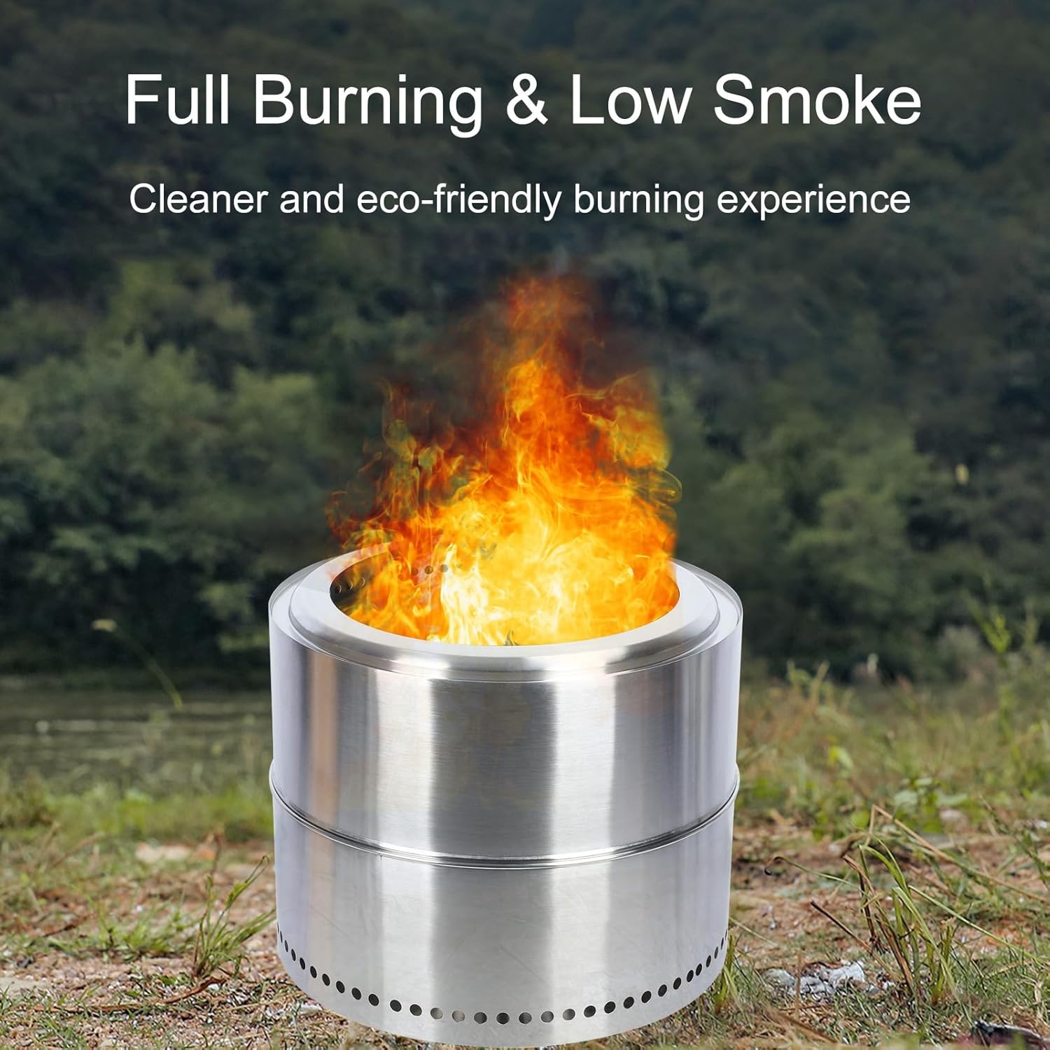Smokeless Fire Pit, Wood Burning BBQ Firepit, Stainless Steel Portable Outdoor Fireplace with Ash Tray, Bonfire Firepit for Outside Patio Camping, Ideal for 3-5 People 50cm