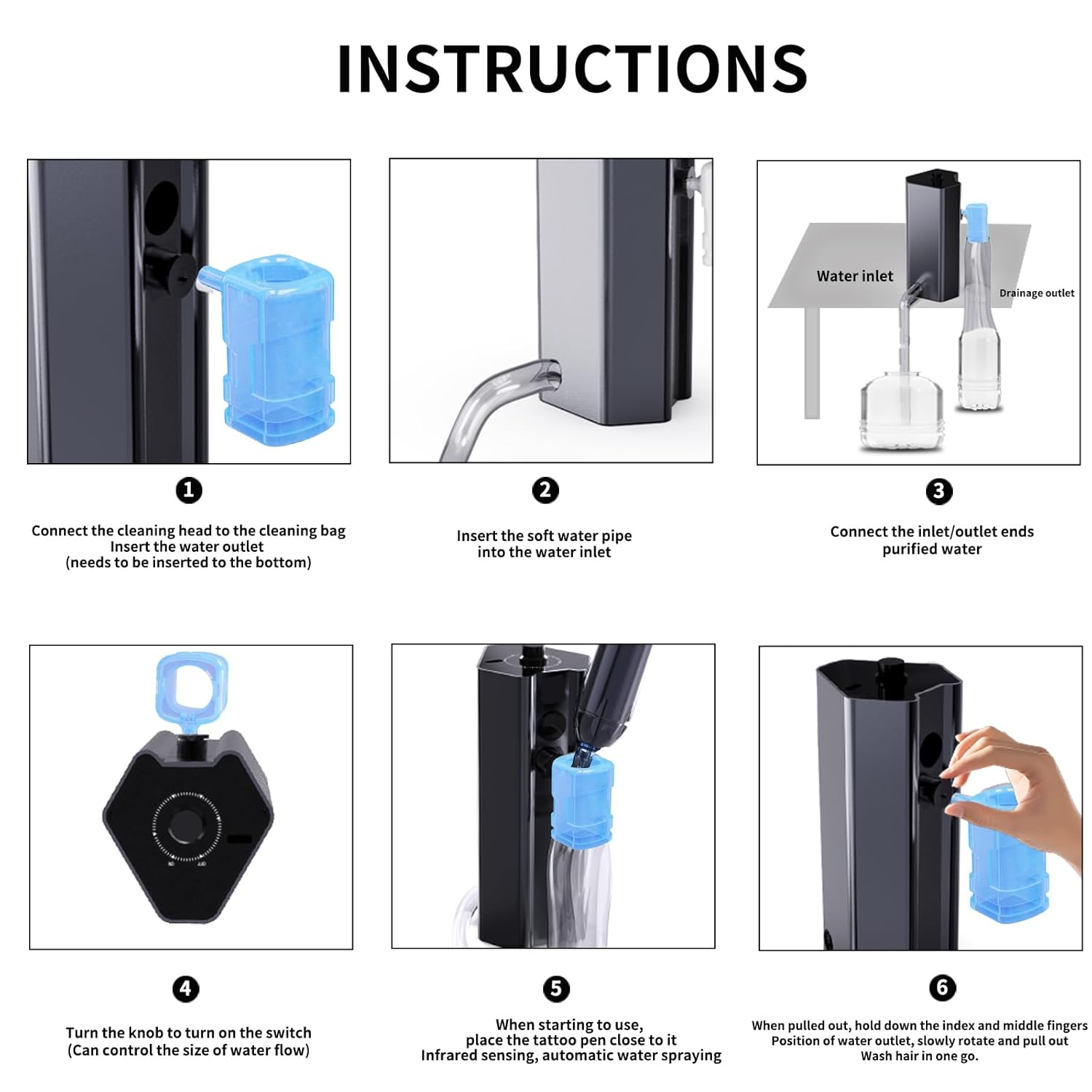 Tattoo Needle Washer Automatic Sensor Tattoo Needle Cleaning Machine Flowing Water Washing Equipment for Cartridge Needles Tattoo Cleaning Supplies Tattoo Needle Colour Rinse (Cleaning Machine)