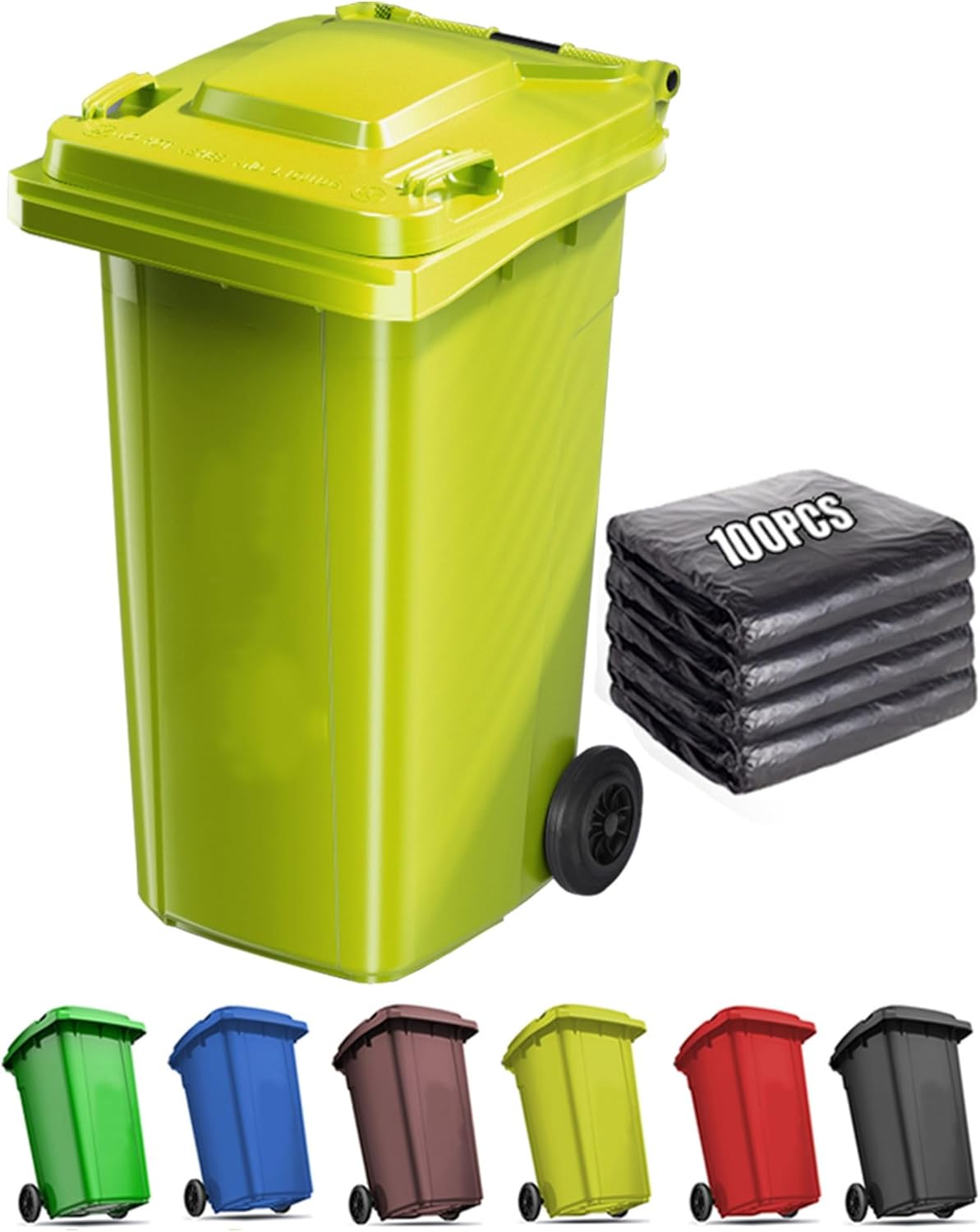 Large Outdoor Garbage Can Oversize Wheeled Trash Can With Lid, 18/22/27/53 Gallon Outdoor Trash Can Garage Trash Can For Patio Backyard Deck Roadside Grooves - W/100-PCS Matching Storage Bags(Yellow,5