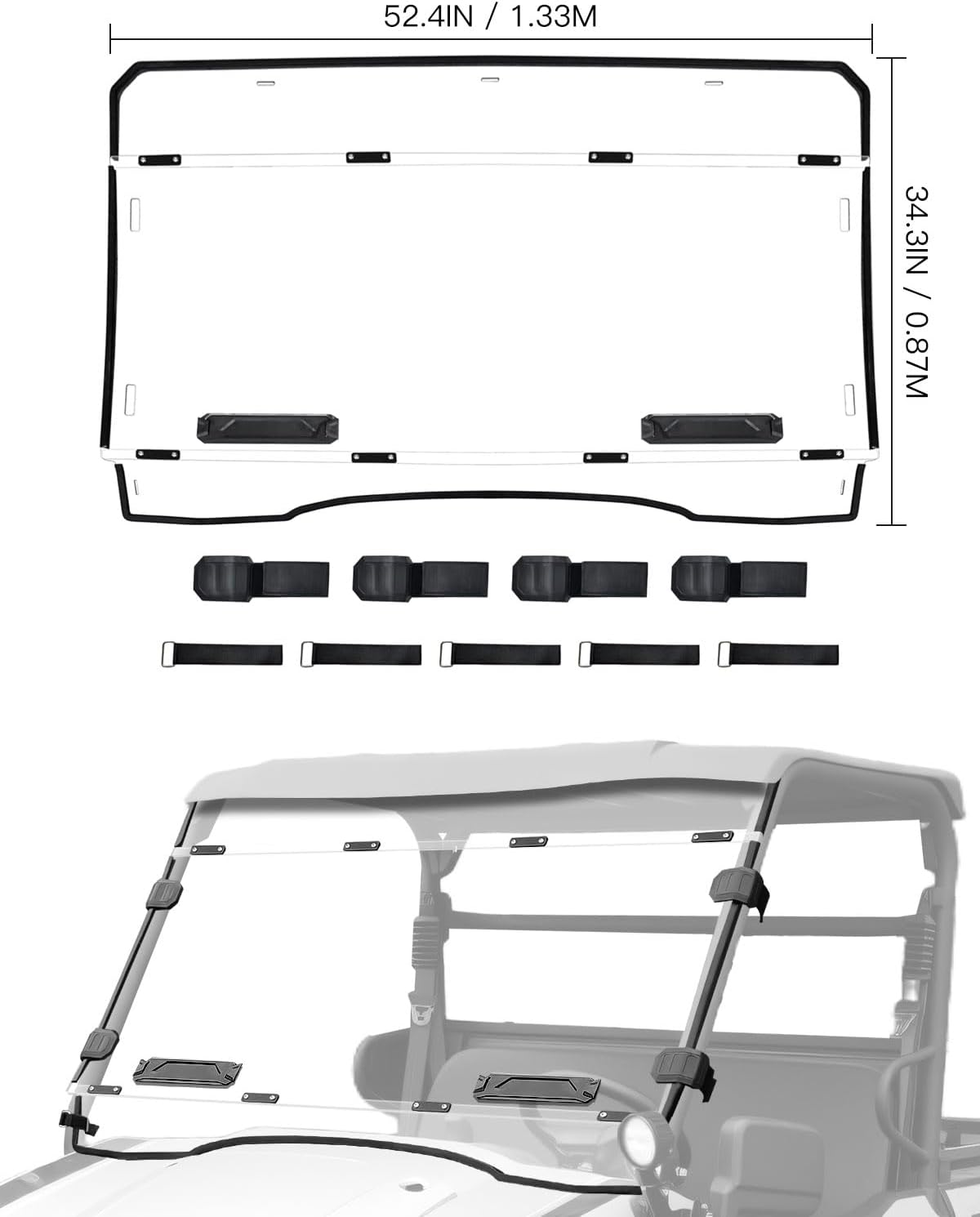 Front Full Windshield for Kawasaki Mule Pro MX, Clear 1/5