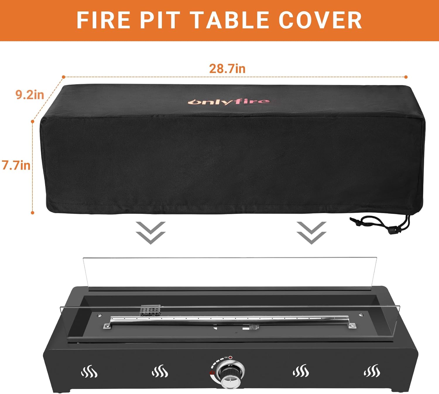 Onlyfire 28 Inch Tabletop Gas Fire Pit with Cover, Outdoor Propane Fire Pit with Bottom Air Inlet, Glass Wind Guard and Lava Rock