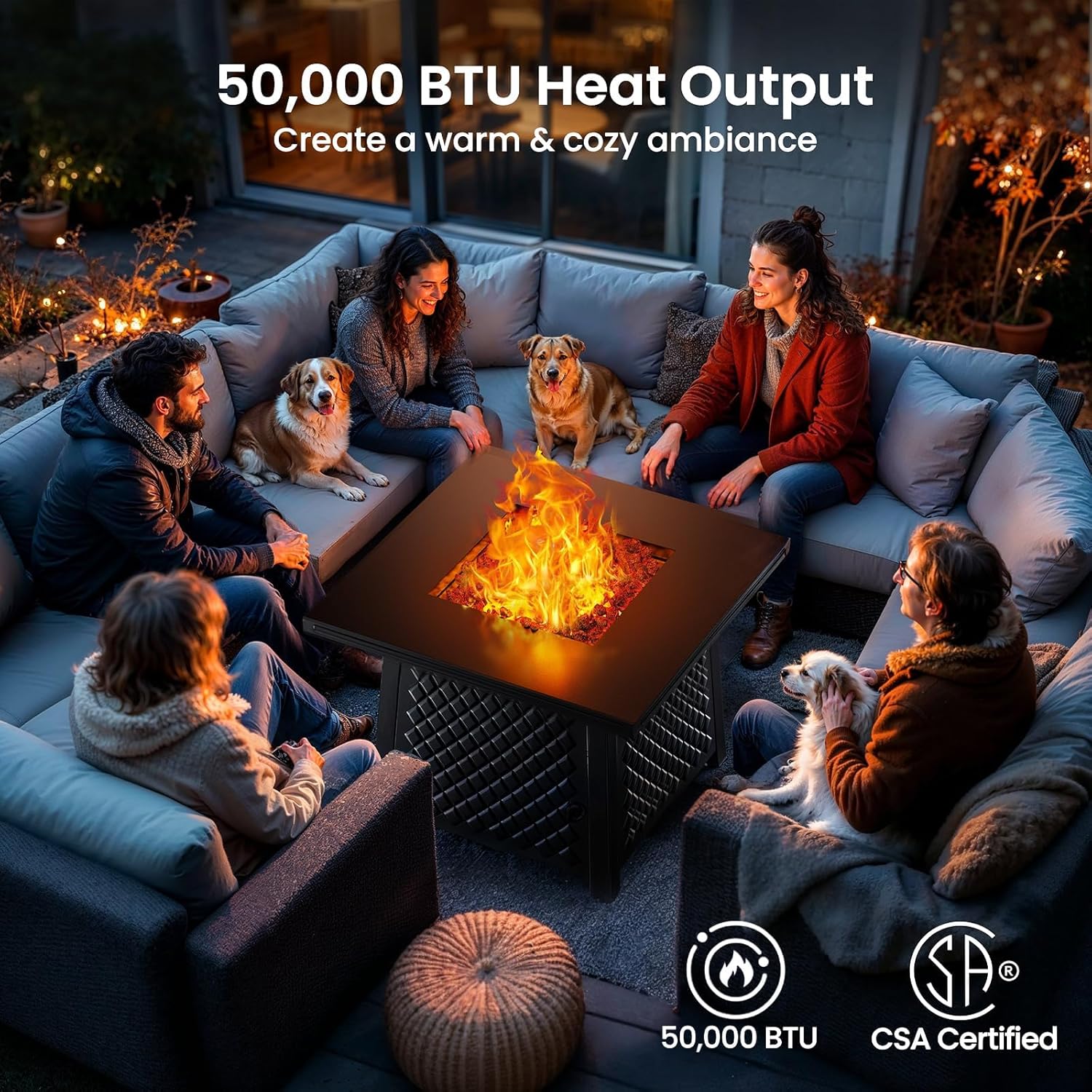 Ciays 28 Inch Propane Fire Pits,50,000 BTU Gas Fire Pit Table for Outsides with Steel Lid and Lava Rock, 2-in-1 Square Fire Table for Gatherings Parties on Patio Deck Garden Backyard, Black