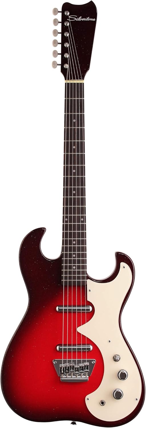 Silvertone Classic 1449-RSFB Solid-Body Electric Guitar, Red/Silver Flake Burst