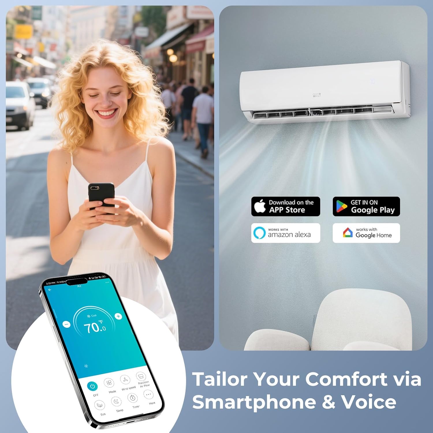 COSTWAY 17000 BTU Mini Split Air Conditioner, 208/230V 17 SEER2 Wifi Enabled Inverter Air Conditioner & Heater Pump System Cools Up to 1250 Sq. Ft, Compatible with Alexa, w/Installation Kit