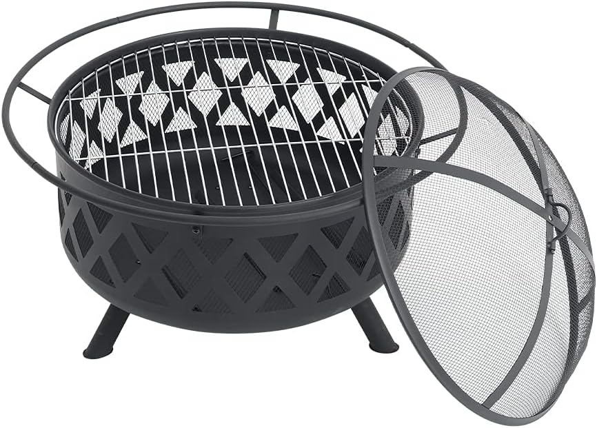 Garden fire Pit with Grill Shelf Outdoor Fire Bowl Charcoal Wood Burner